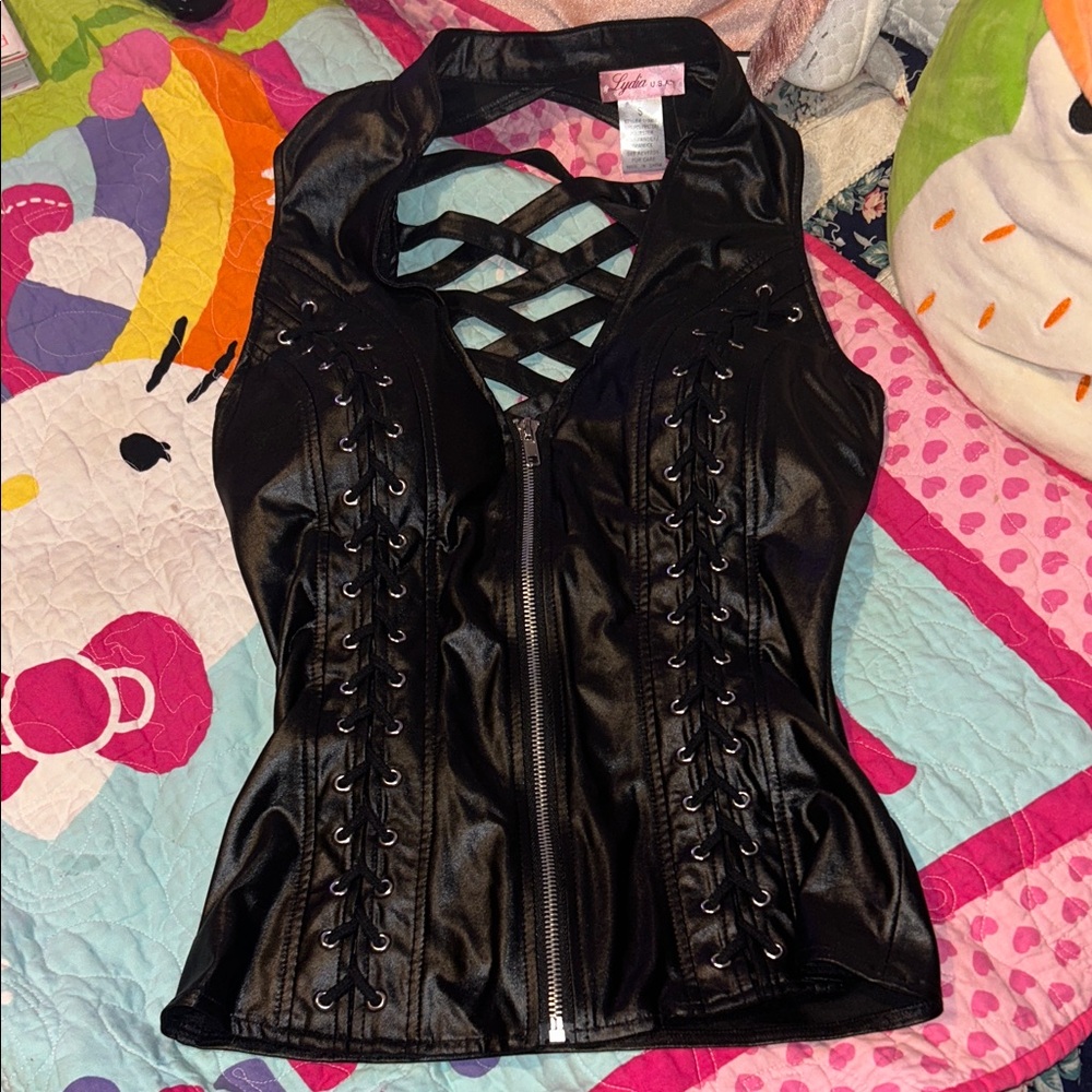 Lydia USA Black Lace-Up Halter Top